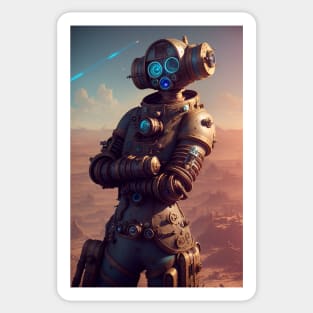 Cybernetic steampunk robot posing Sticker